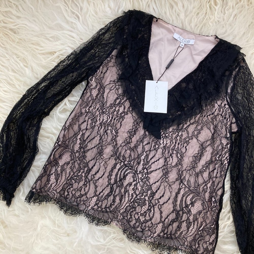 ALEXIS Lace Pattern V-Neck Blouse - Picture 4 of 14